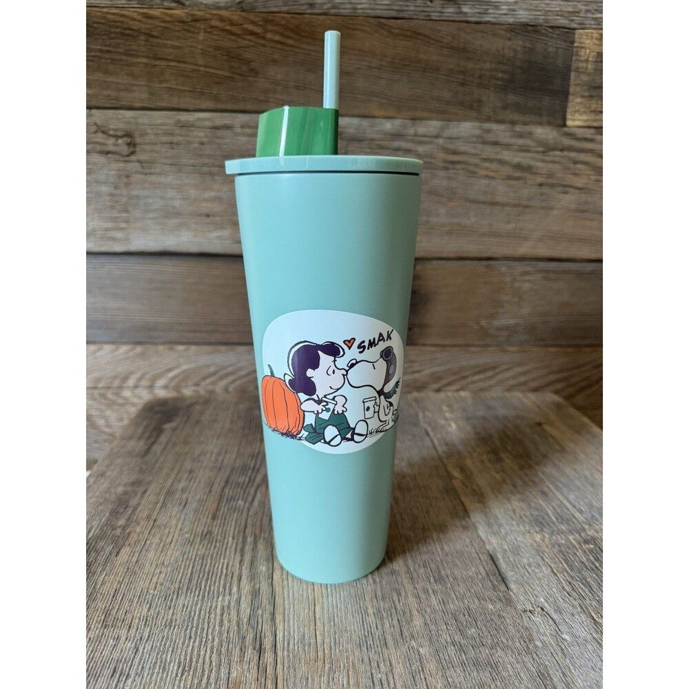 Starbucks Peanuts Snoopy Lucy Stainless Steel Cold Cup Tumbler 24oz Green New